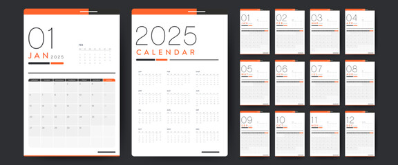 calendar template 2025 creative minimal business monthly. desk, wall calendar for print, digital cal