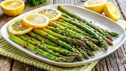 Wall Mural - Baked asparagus with lemon, a delicious and healthy side dish perfect for any meal