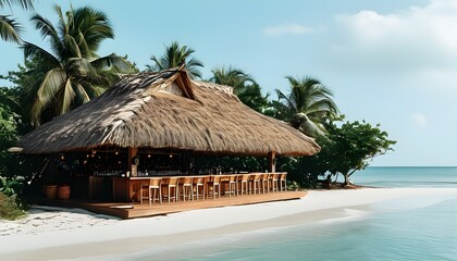 Wall Mural - Tropical beachside bars with thatched straw roofs exuding relaxation and island vibes