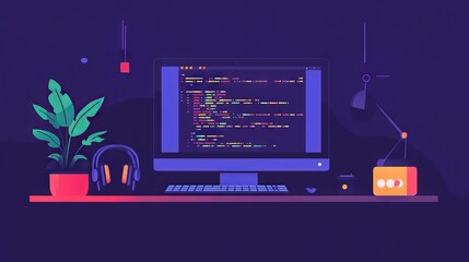 Wall Mural - a computer setup with code on the screen, representing learning python for data engineering. main ob