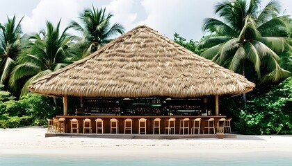 Wall Mural - Tropical beach bars with thatched roofs beckoning vacationers to unwind in a laid-back holiday paradise