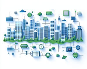 Poster - Modern city skyline with digital elements