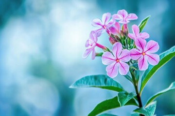 Serene pink phlox flowers blooming in springtime garden