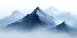 © Kind Bee Studio - A majestic mountain range shrouded in a soft layer of mist and fog, bathed in a blue hue.