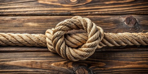 Aufkleber - A close-up of a textured knot of rope on a rustic wooden background