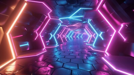 Poster - Neon Lights Tunnel