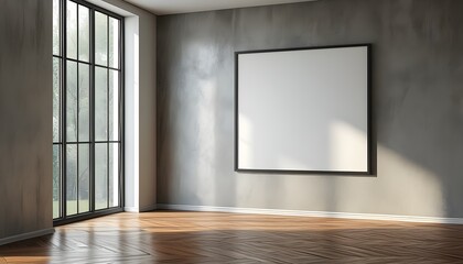 Wall Mural - minimalist room with large window and empty picture frame inviting creativity and reflection