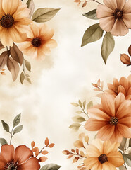 Wall Mural - Watercolor background with autumn flowers. Fall floral texture. Generative AI.