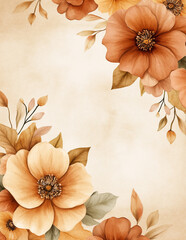 Wall Mural - Watercolor background with autumn flowers. Fall floral texture. Generative AI.