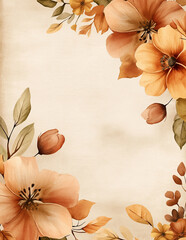 Wall Mural - Watercolor background with autumn flowers. Fall floral texture. Generative AI.