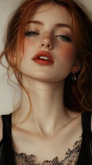 Wall Mural - Stunning Portrait of a Woman with Red Hair and Freckles