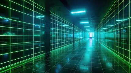 Poster - Neon Green Grid Corridor