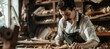 © spyrakot - Skilled Craftsman Working on Intricate Woodworking Project in Home Workshop Setting