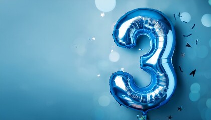 3 number made of blue balloon, copy space