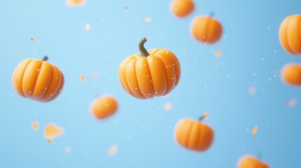 Sticker - Floating pumpkins in blue background food and celebration theme