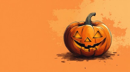 Wall Mural - Halloween pumpkin on neutral background for festive design template