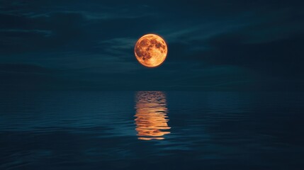 Wall Mural - serene full moon reflecting on water at night