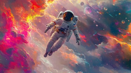 Canvas Print - Astronaut Floating Amidst a Cosmic Landscape