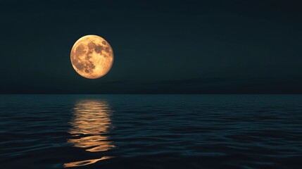 Wall Mural - serene full moon reflecting on water at night