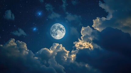 Wall Mural - Moonlit clouds and starry night