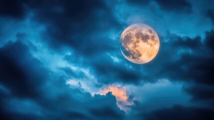 Wall Mural - moody night sky with illuminated moon
