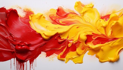 Wall Mural - Red and yellow acrylic on white background