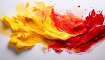 Wall Mural - Red and yellow acrylic on white background