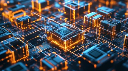 Poster - Glowing Circuit Board with Central Processing Unit