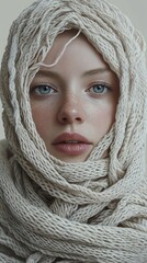 Wall Mural - Close-up Portrait of a Woman in a Knitted Scarf