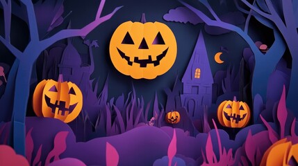 Canvas Print - Halloween themed backdrop featuring paper craft elements