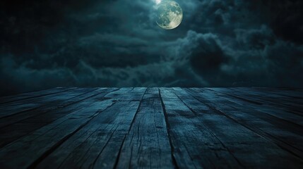 Sticker - Spooky wooden floor background with moonlight