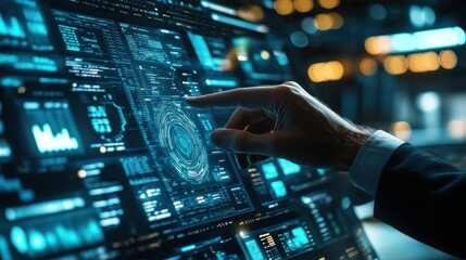 Hand Interacting with a Futuristic Digital Interface