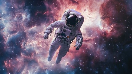 Wall Mural - Astronaut Floating in Space Amidst a Nebula