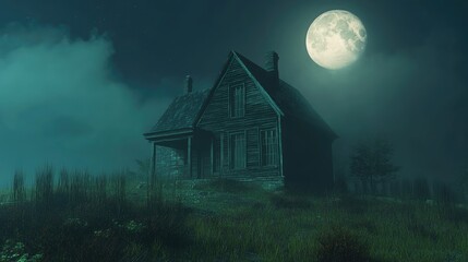 Wall Mural - spooky house under moonlight