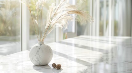 Poster - Vase with Dried Flowers on Marble Table