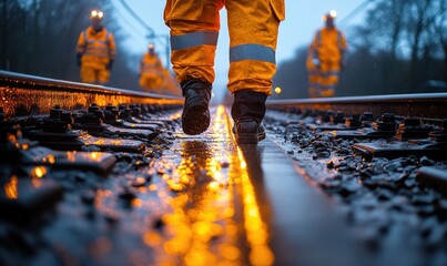 Sticker - Railway Workers Walking on Tracks