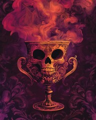 Wall Mural - Halloween party invitation with decorative skull cup and smoke illustration