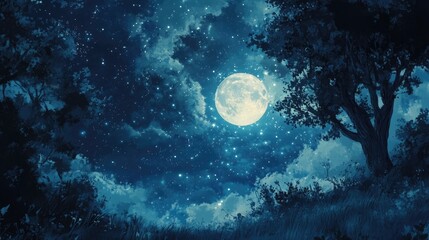 Wall Mural - romantic night sky with moon