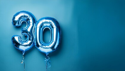 30 number made of blue balloon, copy space