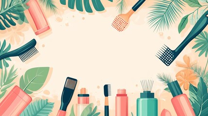 A vector banner featuring hairdressing tools, representing the concept of a beauty salon and self-care.