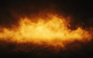 Poster - Mysterious fog in yellow and orange tones on a dark background with light emanating from the bottom right for texture and overlay use