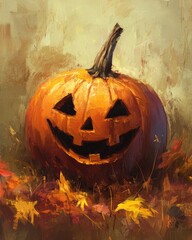 Poster - Smiling pumpkin in autumn setting