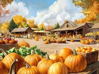 Autumn pumpkin harvest at seasonal market