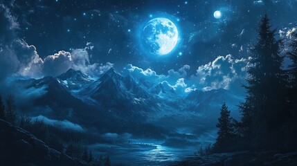 Wall Mural - ethereal night sky with moonlit ambiance