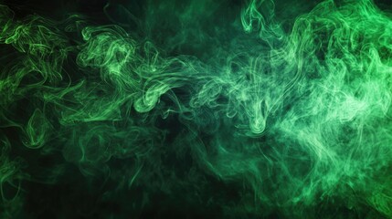 Green smoke texture on black background abstract design