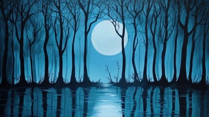 Sticker - Moonlit Forest Silhouettes