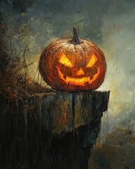 Wall Mural - Glowing Pumpkin on Ledge