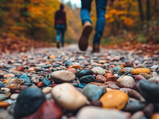 Poster - Pebble Path in Autumn Forest