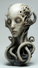 Canvas Print - Surreal Sculpture of a Humanoid Creature with Tentacles