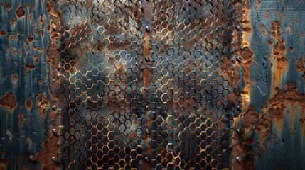 Canvas Print - Rusty Metal Texture with Hexagon Pattern